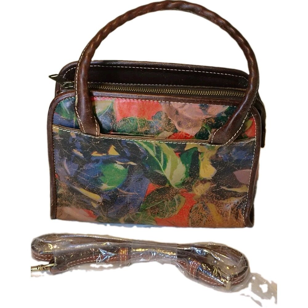 Patricia Nash Italian Leather Floral Print Satchel Crossbody Bag